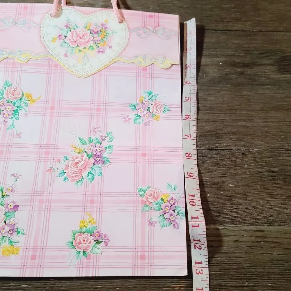 Vintage 1980's Pink Girly Pastel Floral Kawaii Gift Bag Ribbon Bow